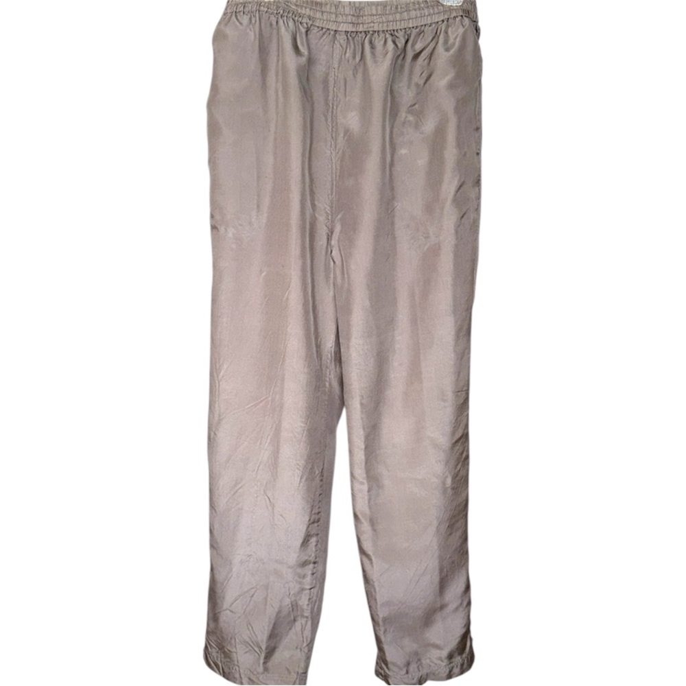 Vintage Abvien Taupe Silk Drawstring Elasticized Pull On Pants Fully Lined Sz XL